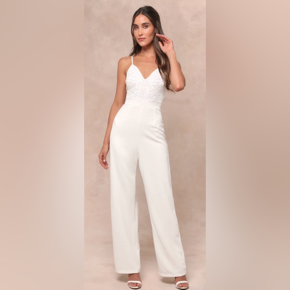 Lulus ExtraSmall Memorial Occasion Sequined Wide leg Romper/Pant Suit